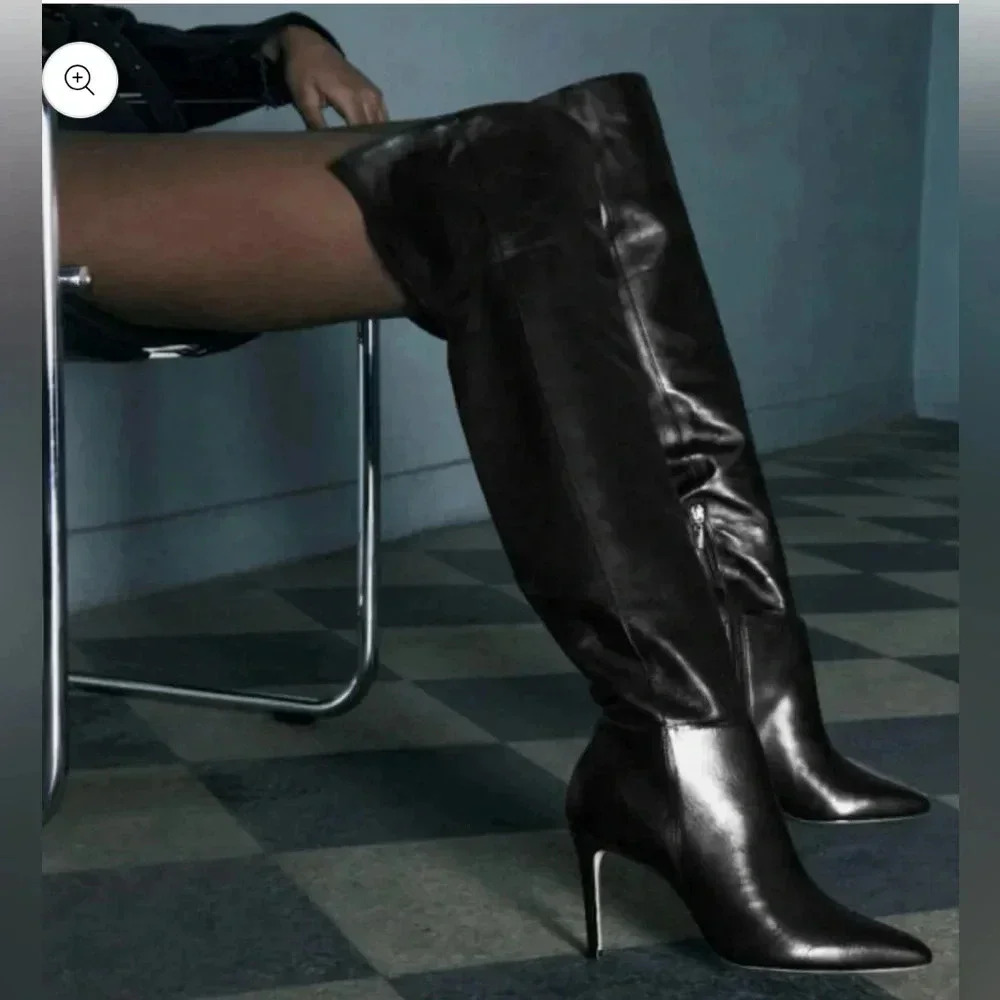 SCHUTZ Mikki The Knee High Leather Boot Zip Black Size 5B